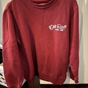 Vans Men's Burgundy Crewneck with White 'Off The Wall' Logo